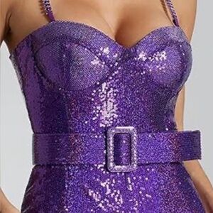 Purple Sequin Jumpsuit with Belt